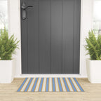 Vintage Cabana Stripe Pastel Blue And Gold Retro Coastal Beach Vibe Welcome Mat Gallery Image 3