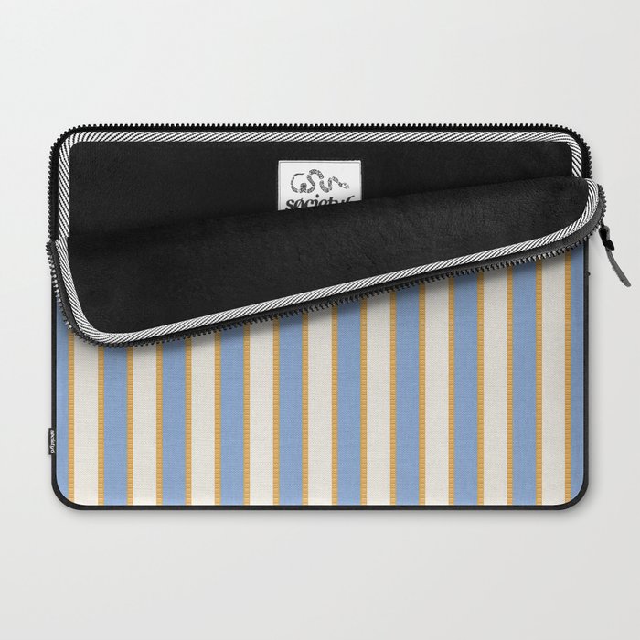 Vintage Cabana Stripe Pastel Blue And Gold Retro Coastal Beach Vibe Laptop Sleeve Gallery Image 2