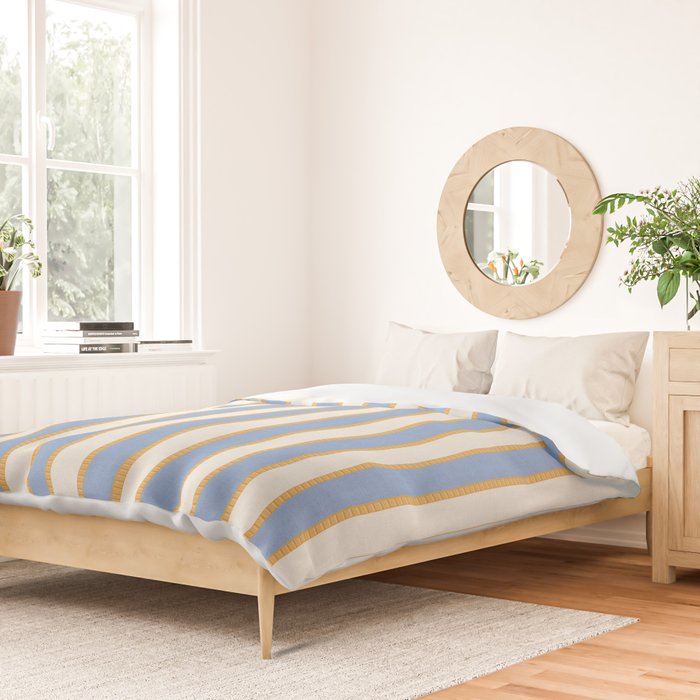 Vintage Cabana Stripe Pastel Blue And Gold Retro Coastal Beach Vibe Duvet Cover Gallery Image 2