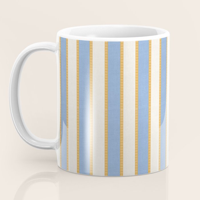 Vintage Cabana Stripe Pastel Blue And Gold Retro Coastal Beach Vibe Coffee Mug Gallery Image 3