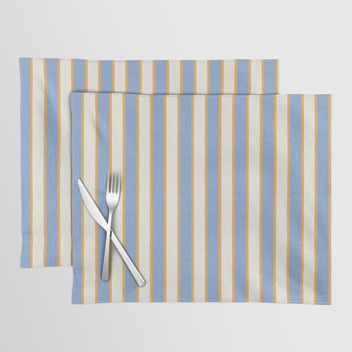 Vintage Cabana Stripe Pastel Blue And Gold Retro Coastal Beach Vibe Placemat Gallery Image 1