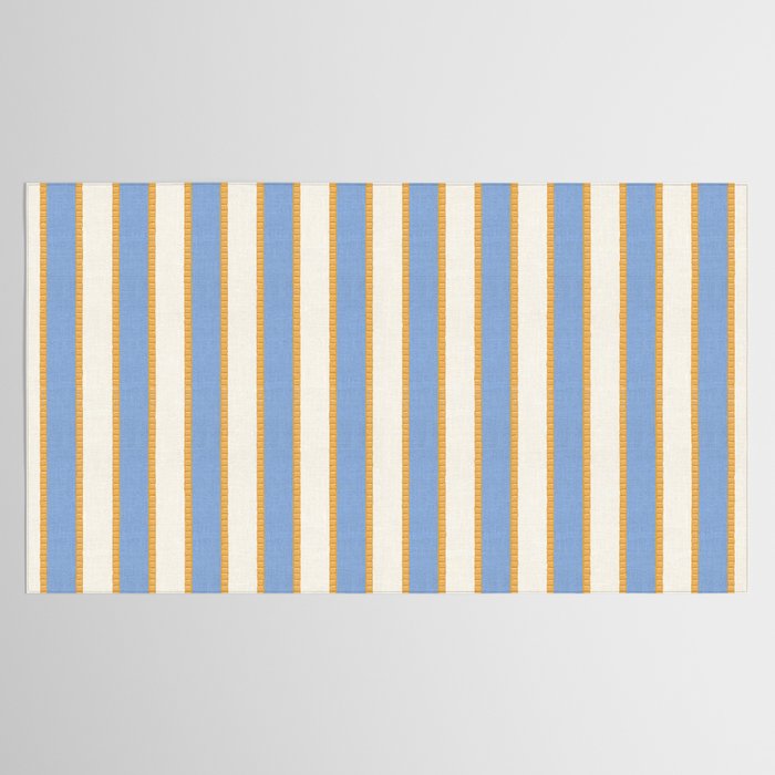 Vintage Cabana Stripe Pastel Blue And Gold Retro Coastal Beach Vibe Tablecloth Gallery Image 2
