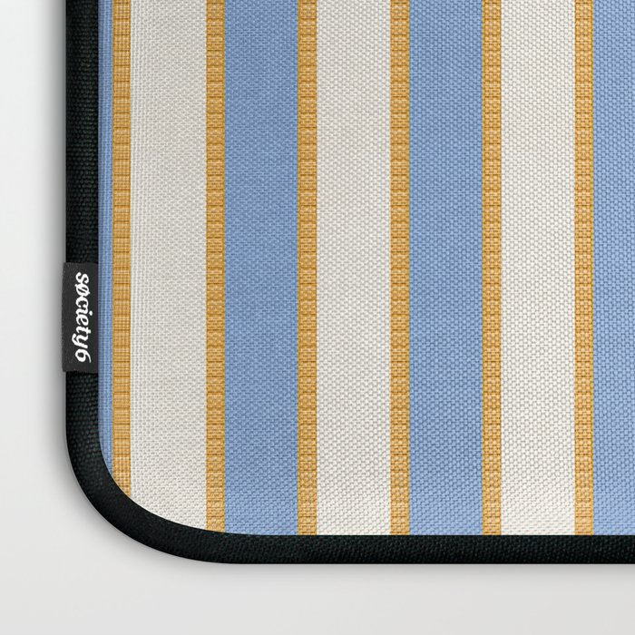 Vintage Cabana Stripe Pastel Blue And Gold Retro Coastal Beach Vibe Laptop Sleeve Gallery Image 3