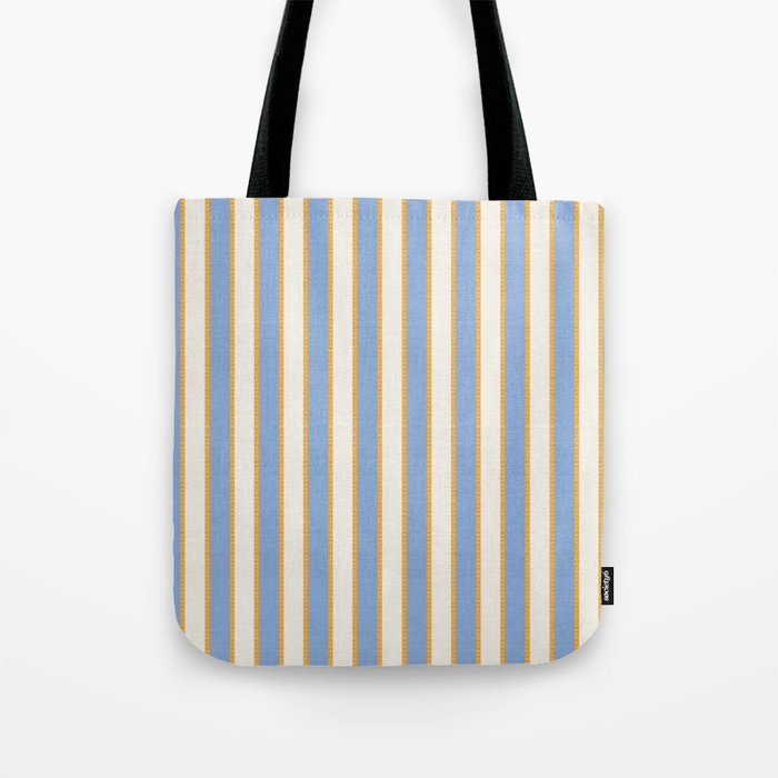 Vintage Cabana Stripe Pastel Blue And Gold Retro Coastal Beach Vibe Tote Bag Gallery Image 1
