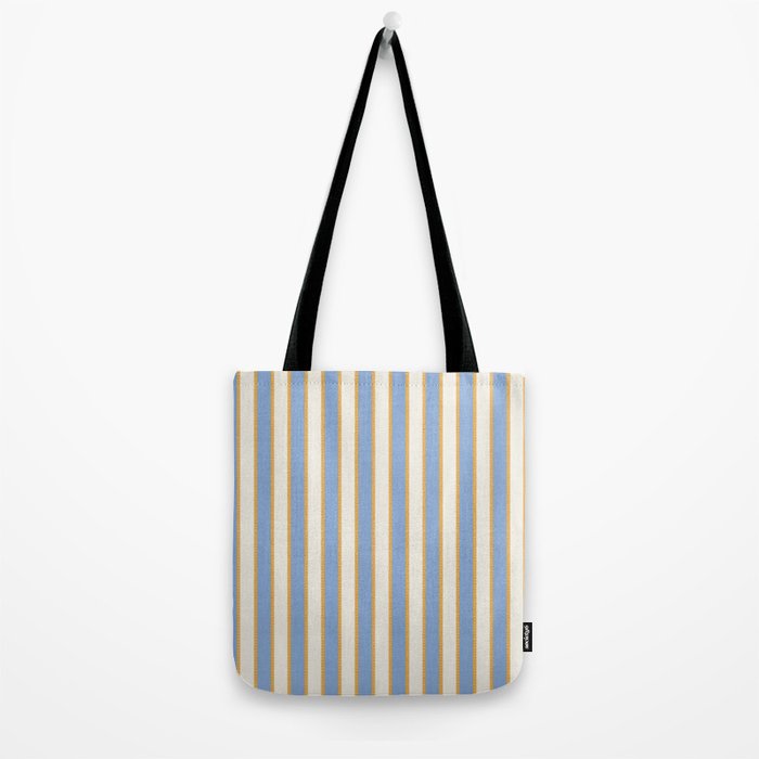 Vintage Cabana Stripe Pastel Blue And Gold Retro Coastal Beach Vibe Tote Bag Gallery Image 2