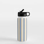 Vintage Cabana Stripe Pastel Blue And Gold Retro Coastal Beach Vibe Water Bottle Gallery Image 1