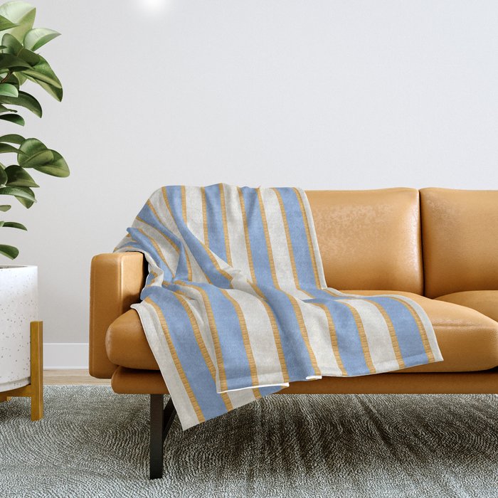 Vintage Cabana Stripe Pastel Blue And Gold Retro Coastal Beach Vibe Throw Blanket Gallery Image 1