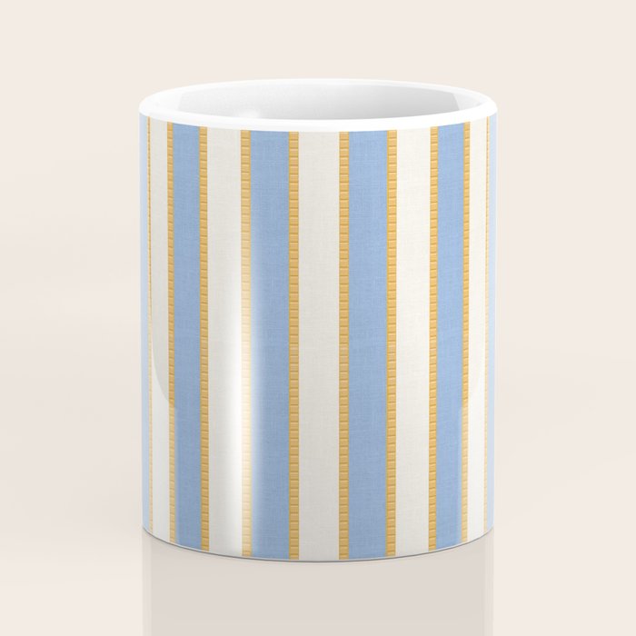 Vintage Cabana Stripe Pastel Blue And Gold Retro Coastal Beach Vibe Coffee Mug Gallery Image 4