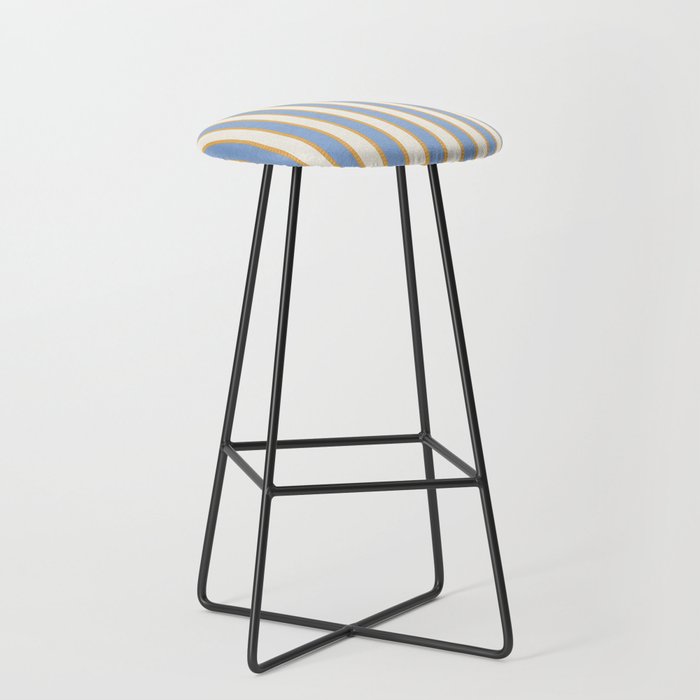 Vintage Cabana Stripe Pastel Blue And Gold Retro Coastal Beach Vibe Stool Gallery Image 1
