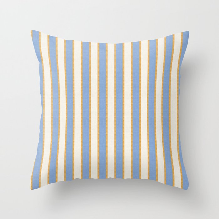 Vintage Cabana Stripe Pastel Blue And Gold Retro Coastal Beach Vibe Throw Pillow Gallery Image 6