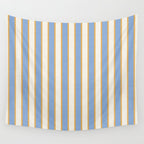 Vintage Cabana Stripe Pastel Blue And Gold Retro Coastal Beach Vibe Wall Tapestry Gallery Image 4