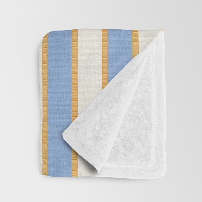 Vintage Cabana Stripe Pastel Blue And Gold Retro Coastal Beach Vibe Throw Blanket Gallery Image 3