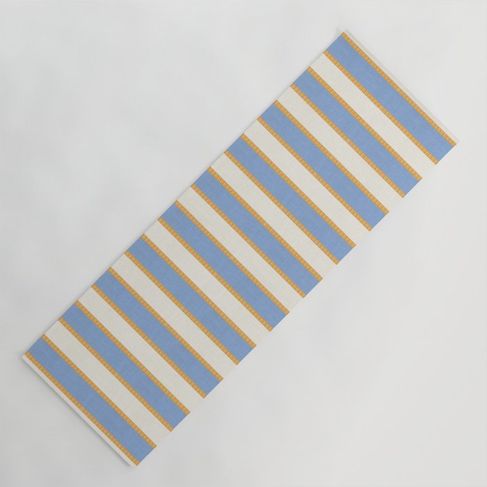 Vintage Cabana Stripe Pastel Blue And Gold Retro Coastal Beach Vibe Yoga Mat Gallery Image 1