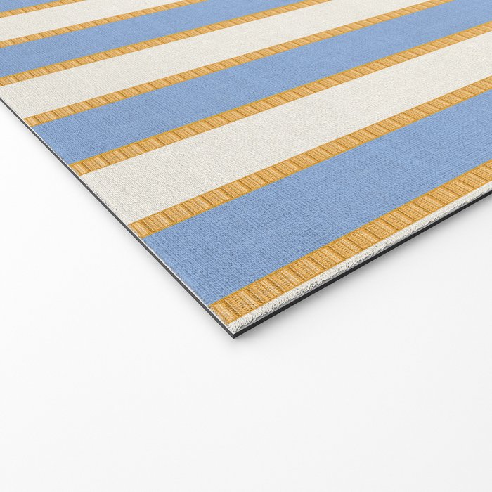 Vintage Cabana Stripe Pastel Blue And Gold Retro Coastal Beach Vibe Welcome Mat Gallery Image 2