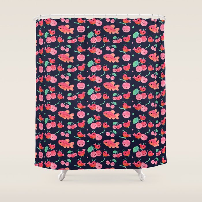 Cherry shrimp and Cherry barb Shower Curtain Gallery Image 1