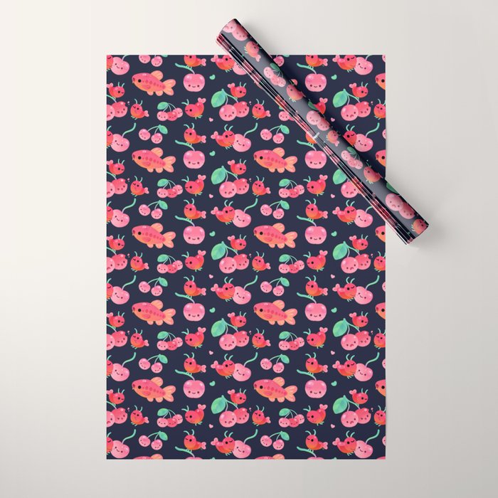 Cherry shrimp and Cherry barb Wrapping Paper Gallery Image 1