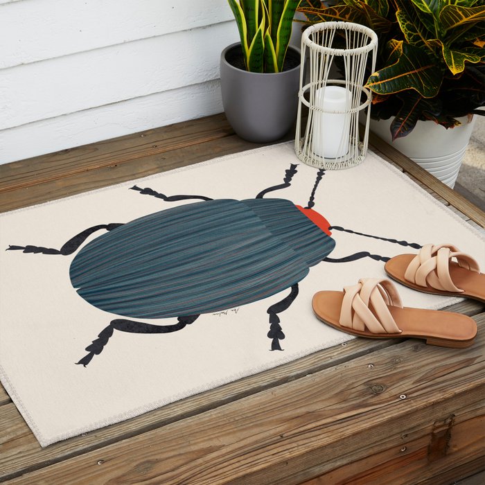Blue and orange beetle Outdoor Rug Gallery Image 2
