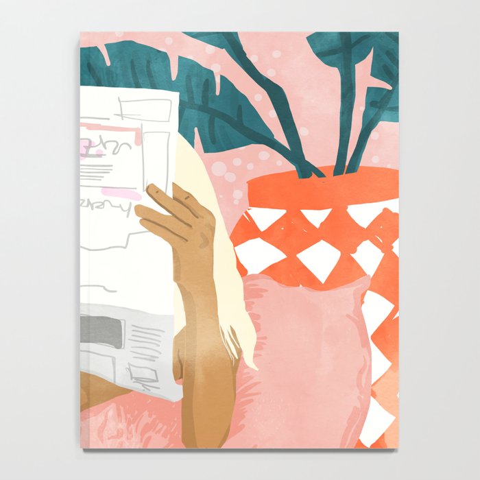 Modern Bohemian Morning Newspaper | Tropical Banana Leaves Palm Watercolor | Boho Woman & Decor Notebook Gallery Image 4