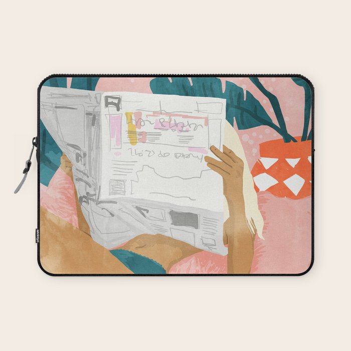 Modern Bohemian Morning Newspaper | Tropical Banana Leaves Palm Watercolor | Boho Woman & Decor Laptop Sleeve Gallery Image 1