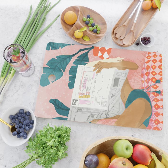 Modern Bohemian Morning Newspaper | Tropical Banana Leaves Palm Watercolor | Boho Woman & Decor Cutting Board Gallery Image 2