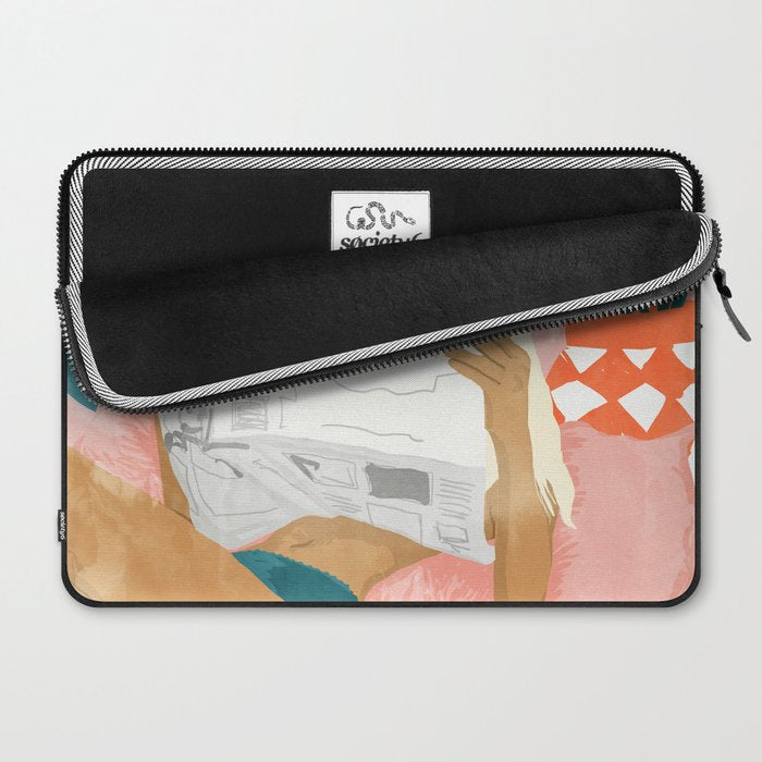 Modern Bohemian Morning Newspaper | Tropical Banana Leaves Palm Watercolor | Boho Woman & Decor Laptop Sleeve Gallery Image 2