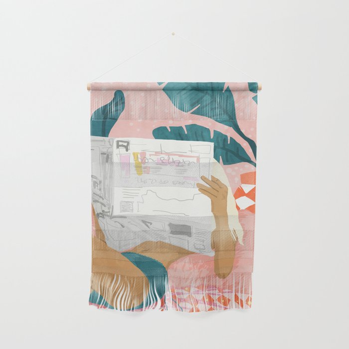 Modern Bohemian Morning Newspaper | Tropical Banana Leaves Palm Watercolor | Boho Woman & Decor Wall Hanging Gallery Image 1