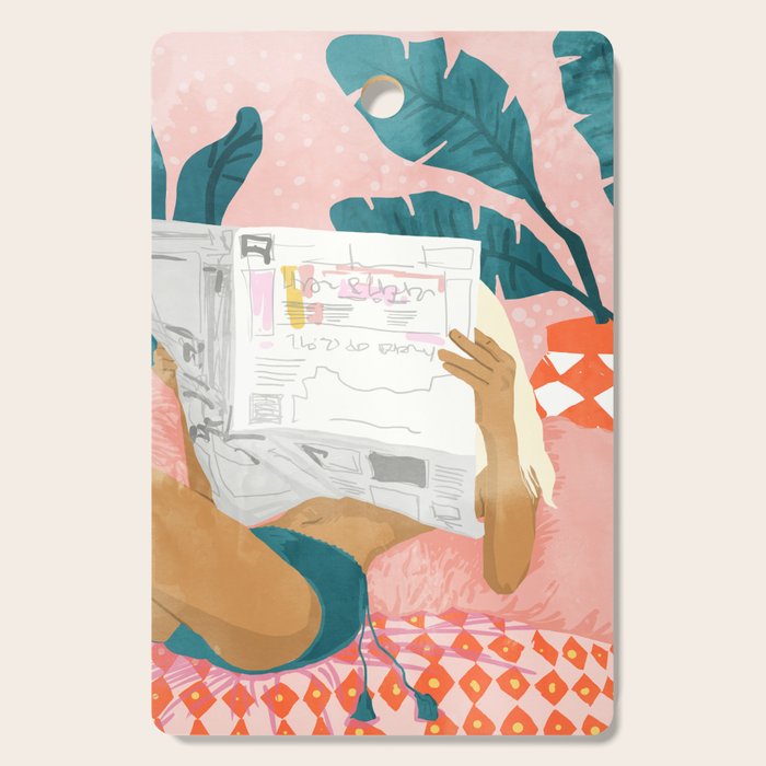Modern Bohemian Morning Newspaper | Tropical Banana Leaves Palm Watercolor | Boho Woman & Decor Cutting Board Gallery Image 1