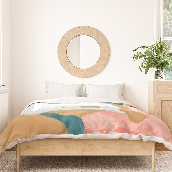 Modern Bohemian Morning Newspaper | Tropical Banana Leaves Palm Watercolor | Boho Woman & Decor Duvet Cover Gallery Image 3