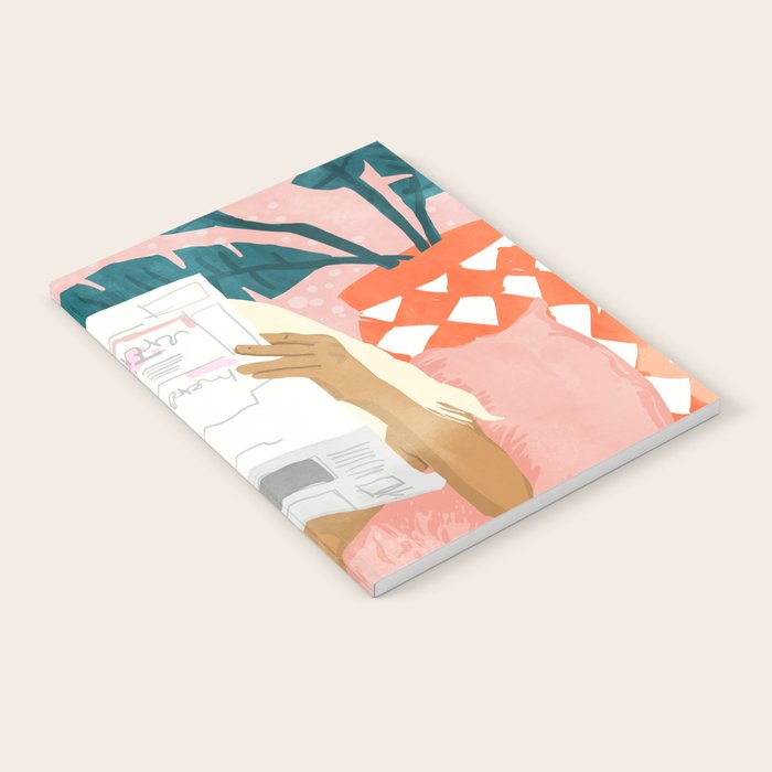 Modern Bohemian Morning Newspaper | Tropical Banana Leaves Palm Watercolor | Boho Woman & Decor Notebook Gallery Image 1