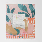 Modern Bohemian Morning Newspaper | Tropical Banana Leaves Palm Watercolor | Boho Woman & Decor Throw Blanket Gallery Image 2