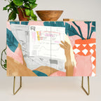 Modern Bohemian Morning Newspaper | Tropical Banana Leaves Palm Watercolor | Boho Woman & Decor Credenza Gallery Image 1