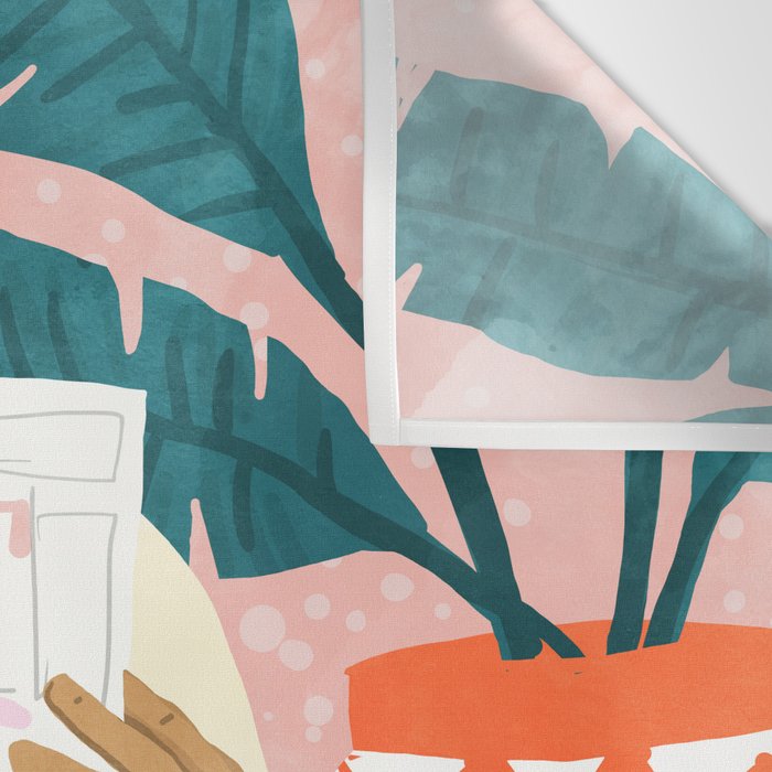 Modern Bohemian Morning Newspaper | Tropical Banana Leaves Palm Watercolor | Boho Woman & Decor Wall Tapestry Gallery Image 3