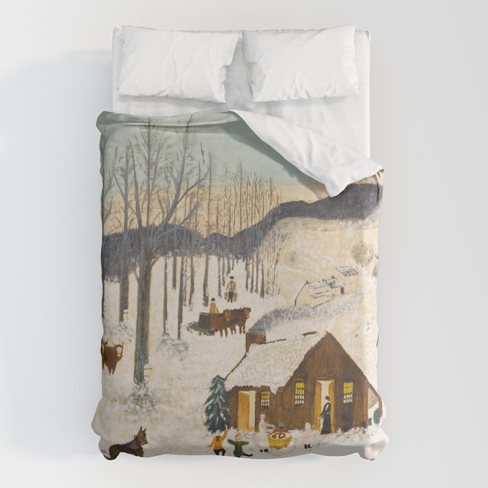 Anna Mary Robertson 'Grandma' Moses Sugaring Off American Folk Art Duvet Cover Gallery Image 1