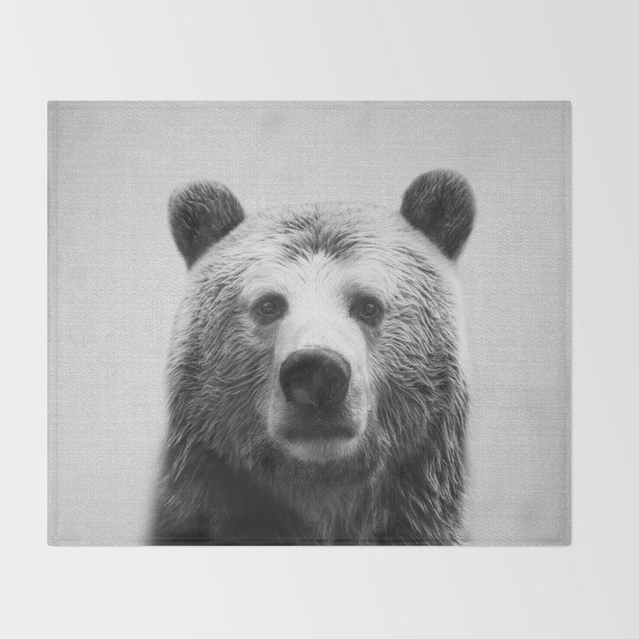 Bear - Black & White Throw Blanket Gallery Image 2