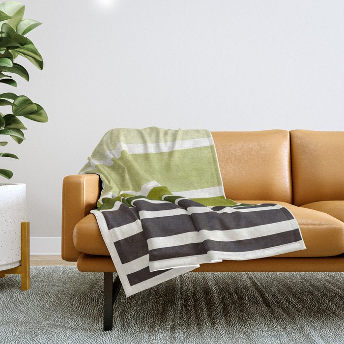 Olive Green Minimalist Watercolor Mid Century Staggered Stripes Rothko Color Block Geometric Art Throw Blanket Gallery Image 1