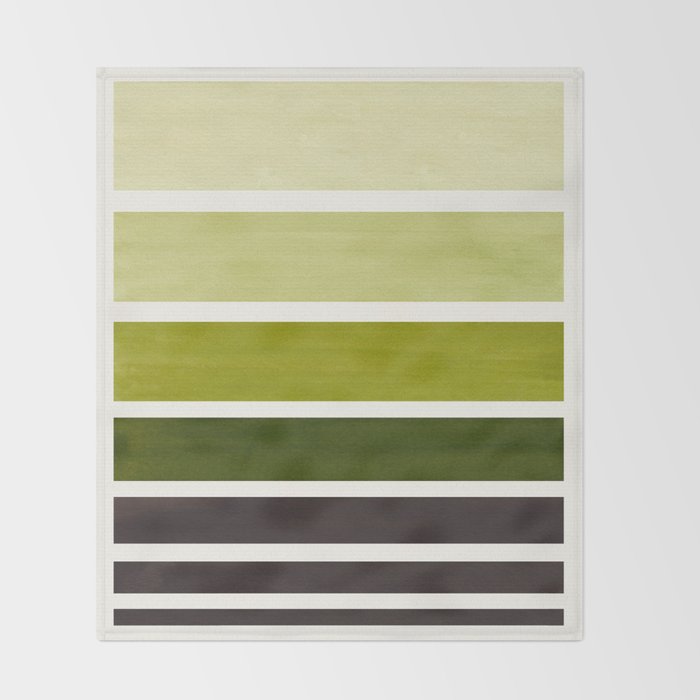 Olive Green Minimalist Watercolor Mid Century Staggered Stripes Rothko Color Block Geometric Art Throw Blanket Gallery Image 2