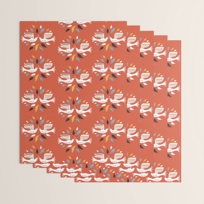 Festive doves - folk illustration Wrapping Paper Gallery Image 3
