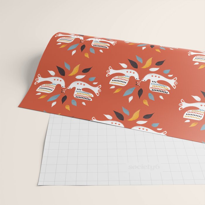 Festive doves - folk illustration Wrapping Paper Gallery Image 2