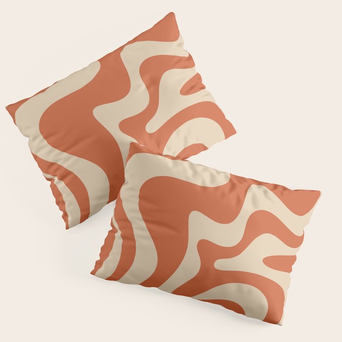 Retro Liquid Swirl Pattern in Mid Mod Burnt Orange and Beige Pillow Sham Gallery Image 3