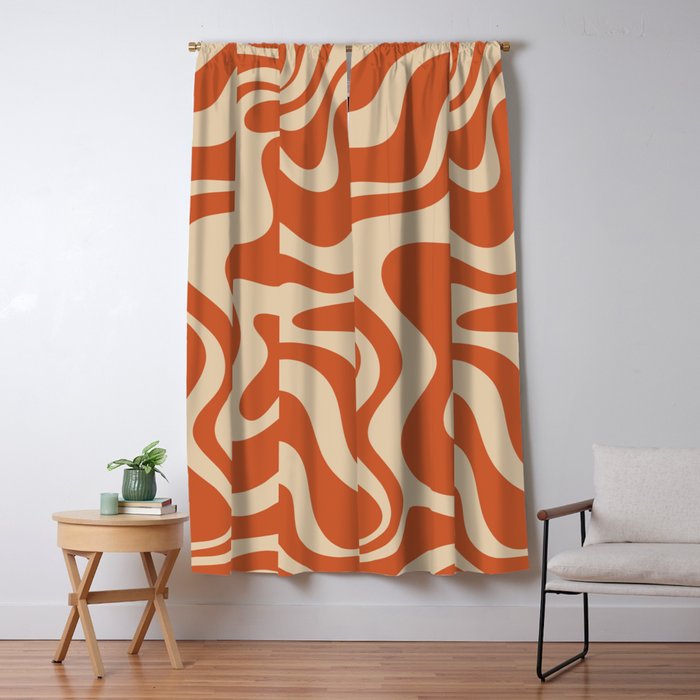 Retro Liquid Swirl Pattern in Mid Mod Burnt Orange and Beige Window Curtain Gallery Image 5
