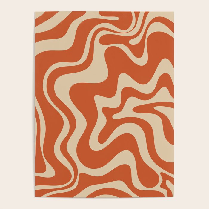 Retro Liquid Swirl Pattern in Mid Mod Burnt Orange and Beige Poster Gallery Image 1
