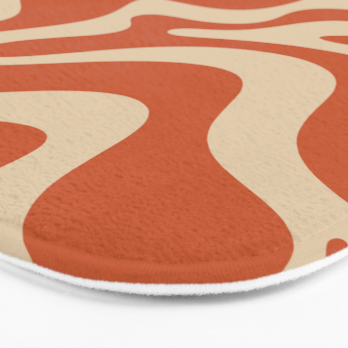 Retro Liquid Swirl Pattern in Mid Mod Burnt Orange and Beige Bath Mat Gallery Image 3