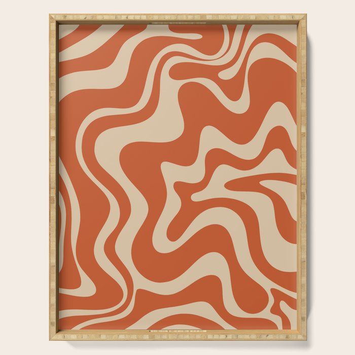 Retro Liquid Swirl Pattern in Mid Mod Burnt Orange and Beige Serving Tray Gallery Image 1