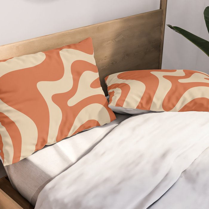 Retro Liquid Swirl Pattern in Mid Mod Burnt Orange and Beige Pillow Sham Gallery Image 2