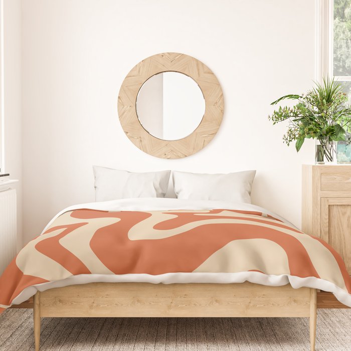 Retro Liquid Swirl Pattern in Mid Mod Burnt Orange and Beige Duvet Cover Gallery Image 3