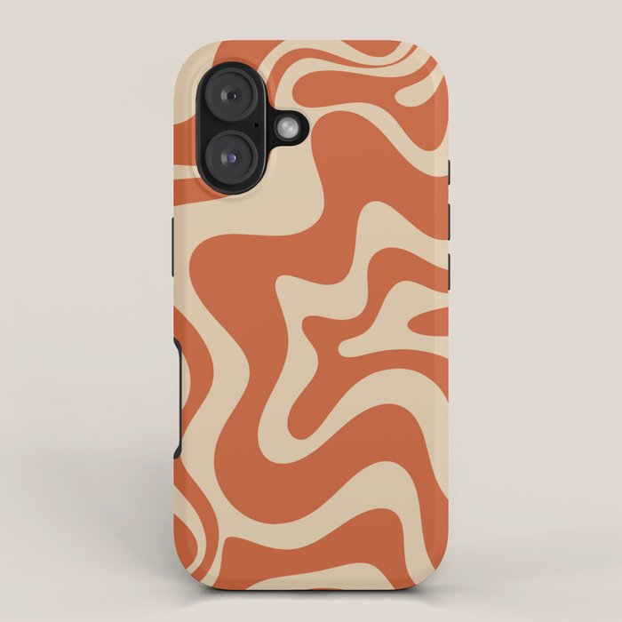 Retro Liquid Swirl Pattern in Mid Mod Burnt Orange and Beige iPhone Case Gallery Image 1