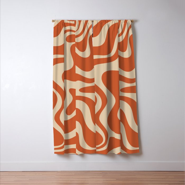 Retro Liquid Swirl Pattern in Mid Mod Burnt Orange and Beige Window Curtain Gallery Image 3