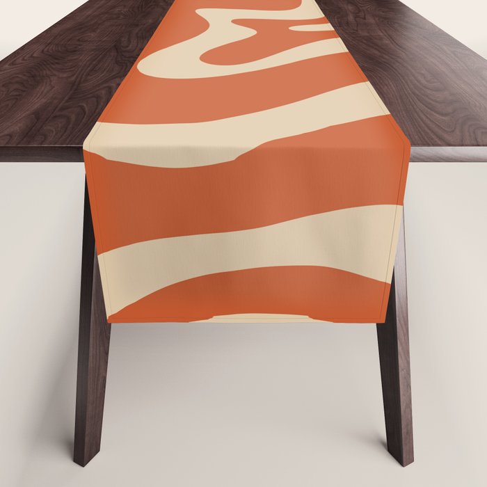 Retro Liquid Swirl Pattern in Mid Mod Burnt Orange and Beige Table Runner Gallery Image 1
