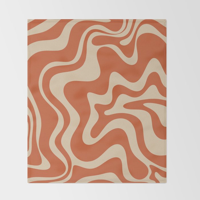 Retro Liquid Swirl Pattern in Mid Mod Burnt Orange and Beige Throw Blanket Gallery Image 2