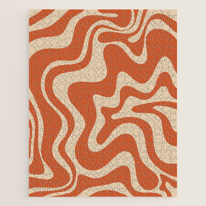 Retro Liquid Swirl Pattern in Mid Mod Burnt Orange and Beige Jigsaw Puzzle Gallery Image 1
